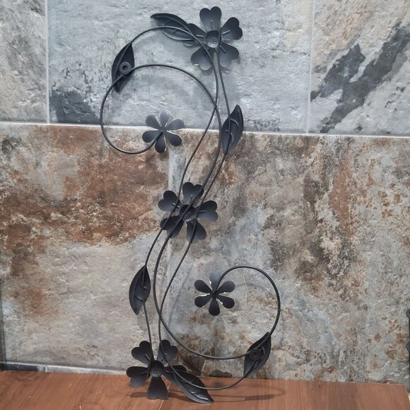 Metallic Yellow Flower Vine Wall Sculpture Wall Art Vertical Hanging - Picture 11 of 12